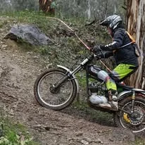 Trials rider negotiating a marked section at the 2025 WA State Championships