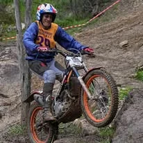 Trials rider negotiating a marked section at the 2025 WA State Championships